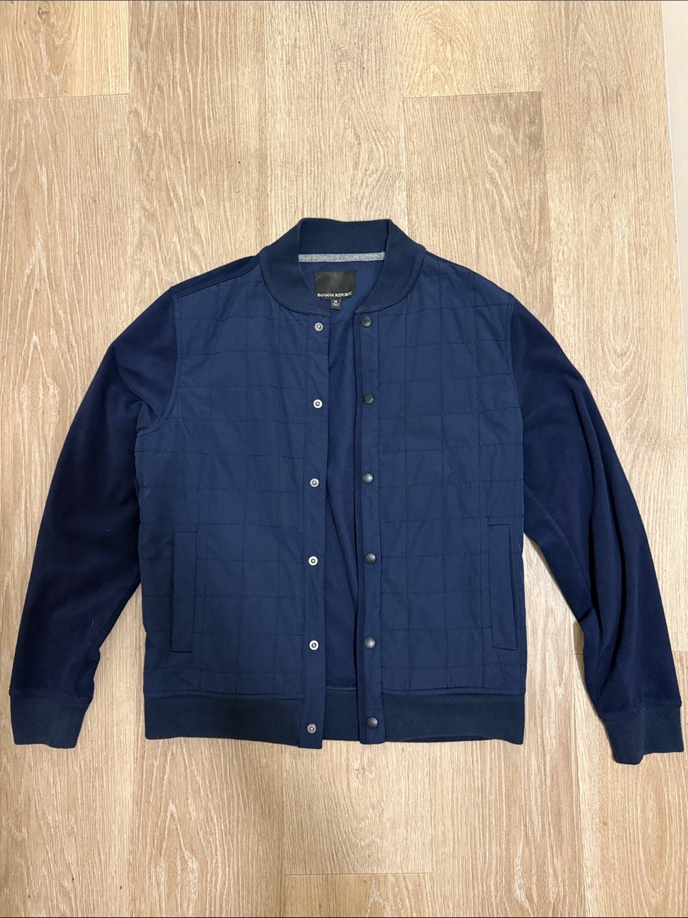 Banana Republic Men's Navy Quilted Knit Bomber Jacket M